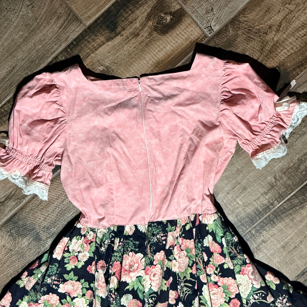 Judy Hoppes VTG Womens Cottagecore Floral Lace Ruffle Lolita Square Dress,Pink,M - Picture 7 of 11
